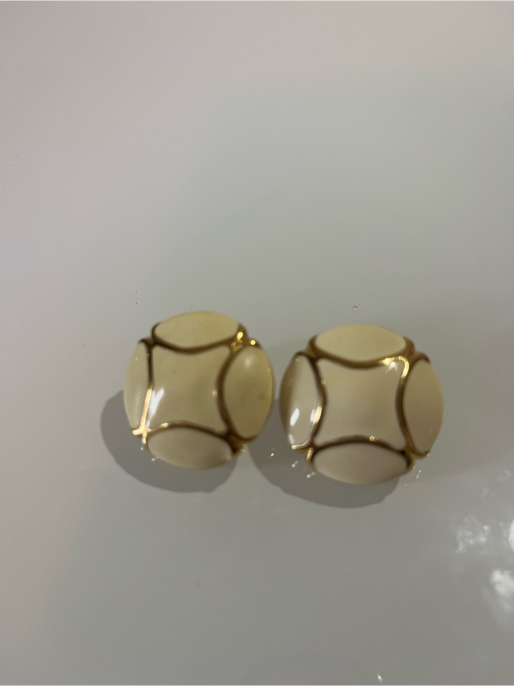 Monet Cream and Gold Circular Clip-On Earrings